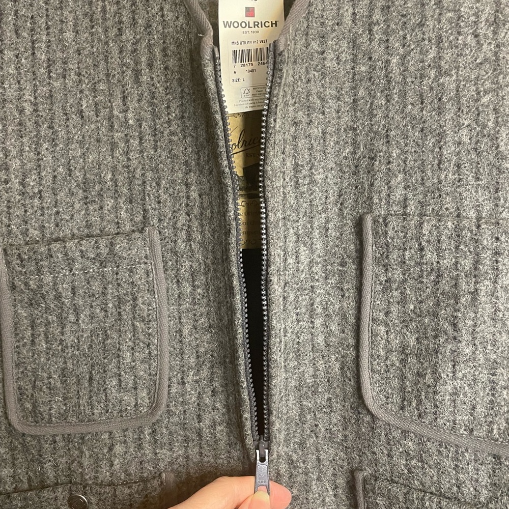 Men’s Vintage Woolrich Gray with Pinstripe Wool Utility Vest NWT - Picture 8 of 14